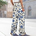 thumbnail image 5 of WTOBBY Women's Printed Wide Leg Casual Pants with Floral Design High Waist Drawstring Loose Fit and Side Pockets for Everyday Breathable Style ,Dark Blue L, 5 of 6