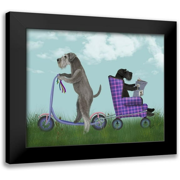 Fab Funky 14x12 Black Modern Framed Museum Art Print Titled - Schnauzer Scooter