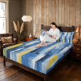 thumbnail image 3 of Manfei Watercolor Ombre Bed Sheets, Abstract Artwork Fuul Size Sheets, Blue Yellow, Navy Reversible 4pcs1 Flat Sheet + 1 Fitted Sheet + 2 Pillowcases, 3 of 6