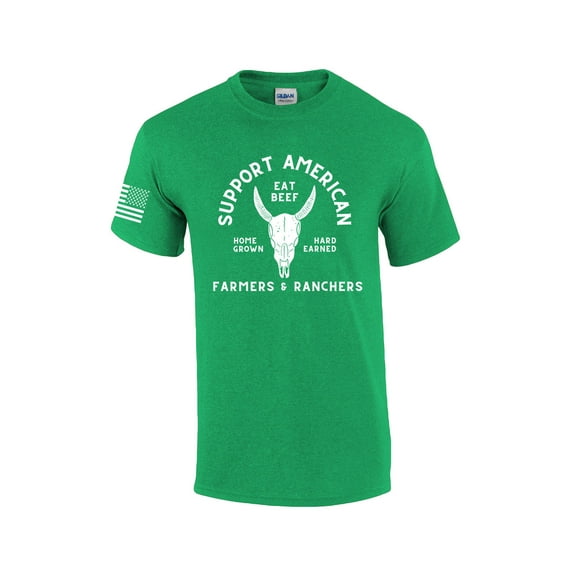 Mens Support American Farmers and Ranchers Eat Beef Short Sleeve T-shirt Graphic Tee-Antique Irish Green-small