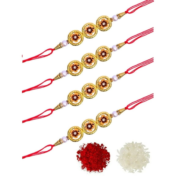 Crunchy Fashion Designer Bhaiya Stone & Kundan Rakhi for Brother, Raksha Bandhan Handmade Bracelet for Bhaiya Bhabhi Rakhi Bracelet Combo Set