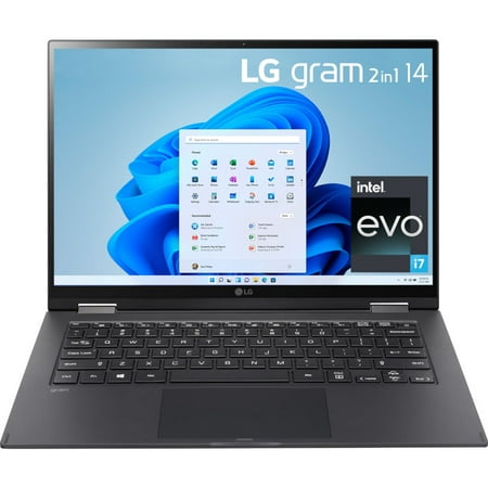 Open Box LG Gram (2022) 14T90Q 2-in-1 Tablet Laptop, 14" (1920 x 1200) IPS Display, Intel Evo 12th Gen i7-1260P, 8GB LPDDR5, 512GB NVMe SSD, HD Webcam, Wi-Fi 6E, Thunderbolt 4, Windows 11, Black