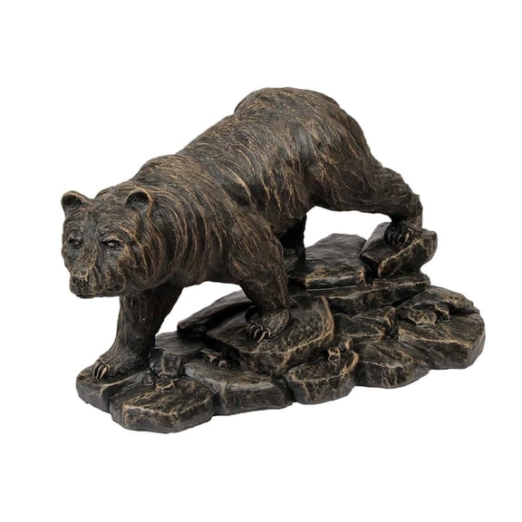 Solid Rock Stoneworks Bear on Rocks Concrete Statue 23in Long Autumn Brown