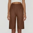 thumbnail image 7 of Womens Bermuda Shorts Knee Length Dressy Causal Elastic Waist Buttons Linen Shorts with Pockets Summer Beach Outfits Brown 2XL, 7 of 7