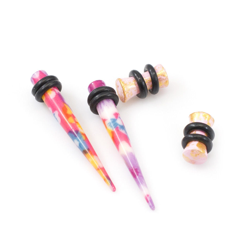 Ear Plugs with Tapers Stretching kit Colorful Flower Design with O rings - image 2 of 25