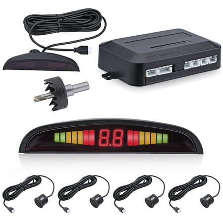 Auto Parking Sensor - Car Reverse Backup Radar System 4 Parking Sensor Reversing kit Auto Rear Alert with LED Display for Safe Driving.
