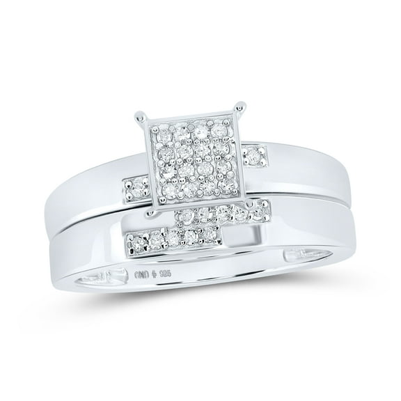 Sterling Silver His Hers Round Diamond Square Matching Wedding Set 1/4ctw, Womens Size: 5-10, Mens Size: 7-13