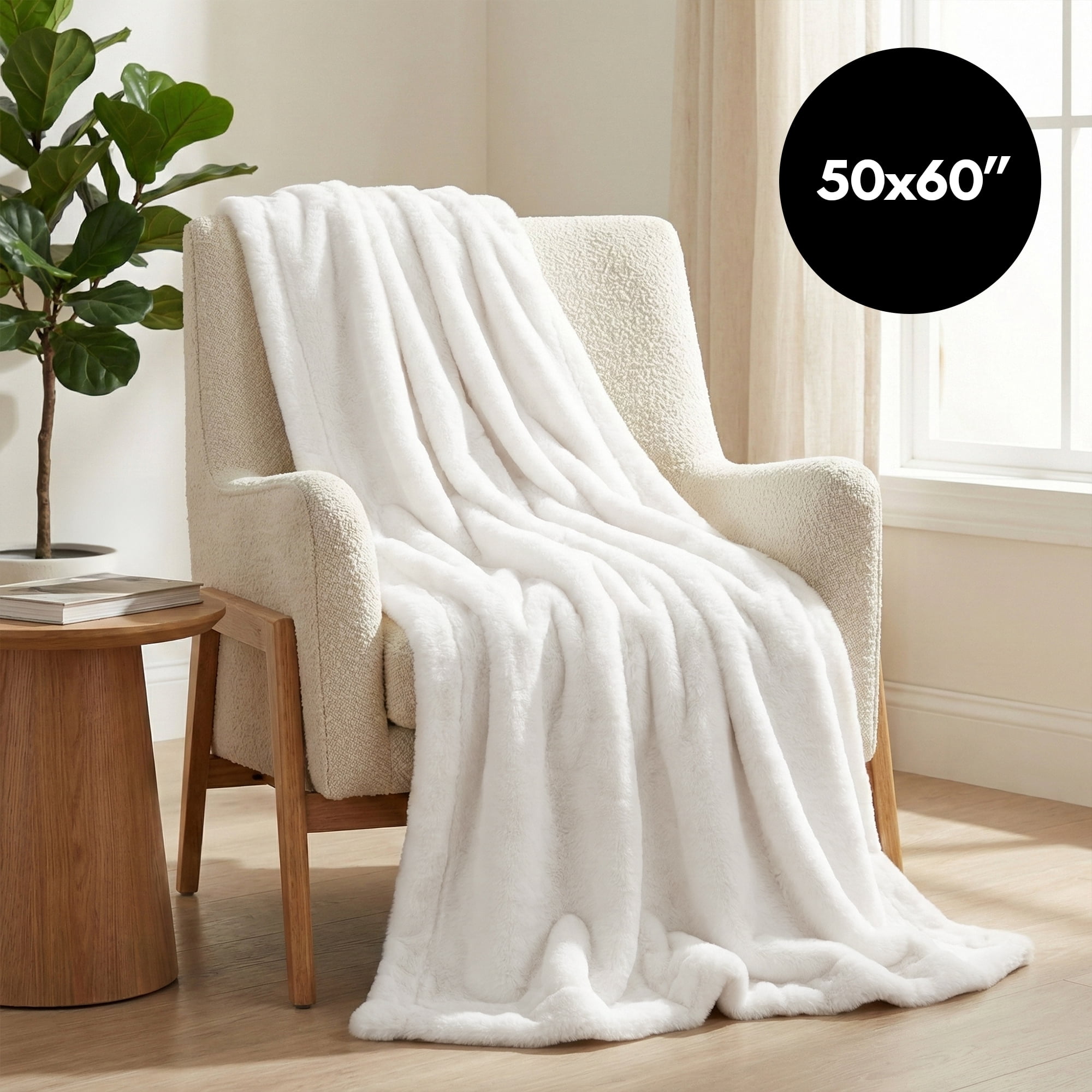 Americanflat Throw Blanket - 50x60 Inch Double Sided Luxe Faux Fur - Soft Plush Fleece Bedding - Cozy Warmth For Living Room Couch Or Sofa - White