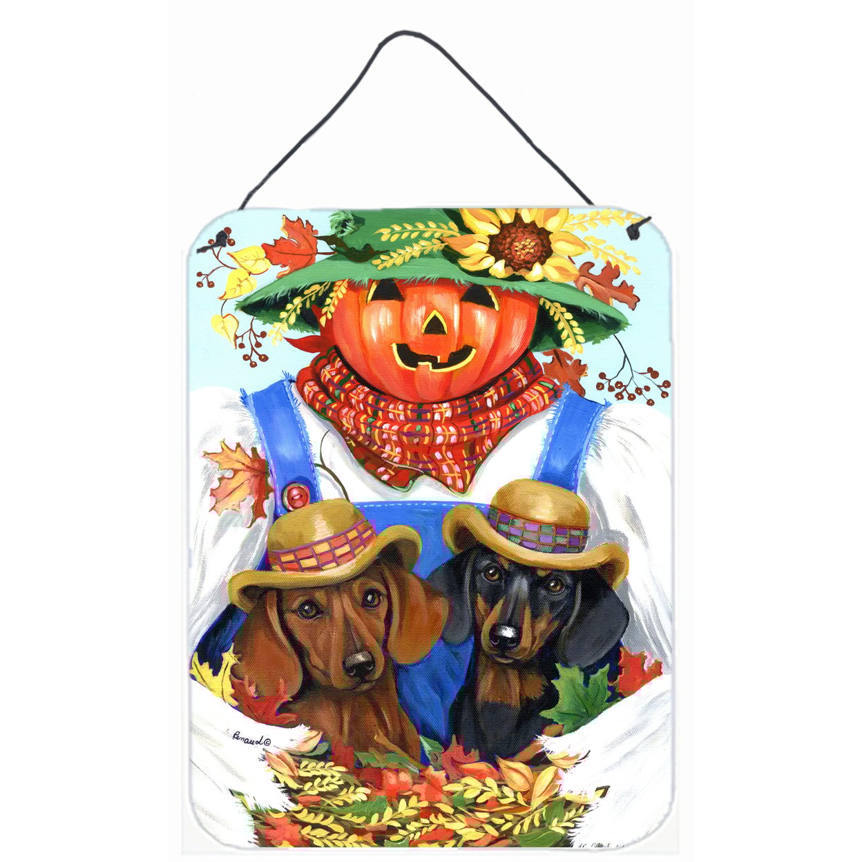 Carolines Treasures PPP3086DS1216 Dachshund Fall Scarecrow Wall or Door Hanging Prints 12x16 multicolor