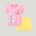 thumbnail image 2 of FINALGANG Girls Kids Round Neck Short Sleeve Ruffled T Shirt With Elephant Butterfly Embroidery Solid Color Shorts Two Piece Casual Outfit Set For Summer Daily Wear Classic Outfit, 2 of 5