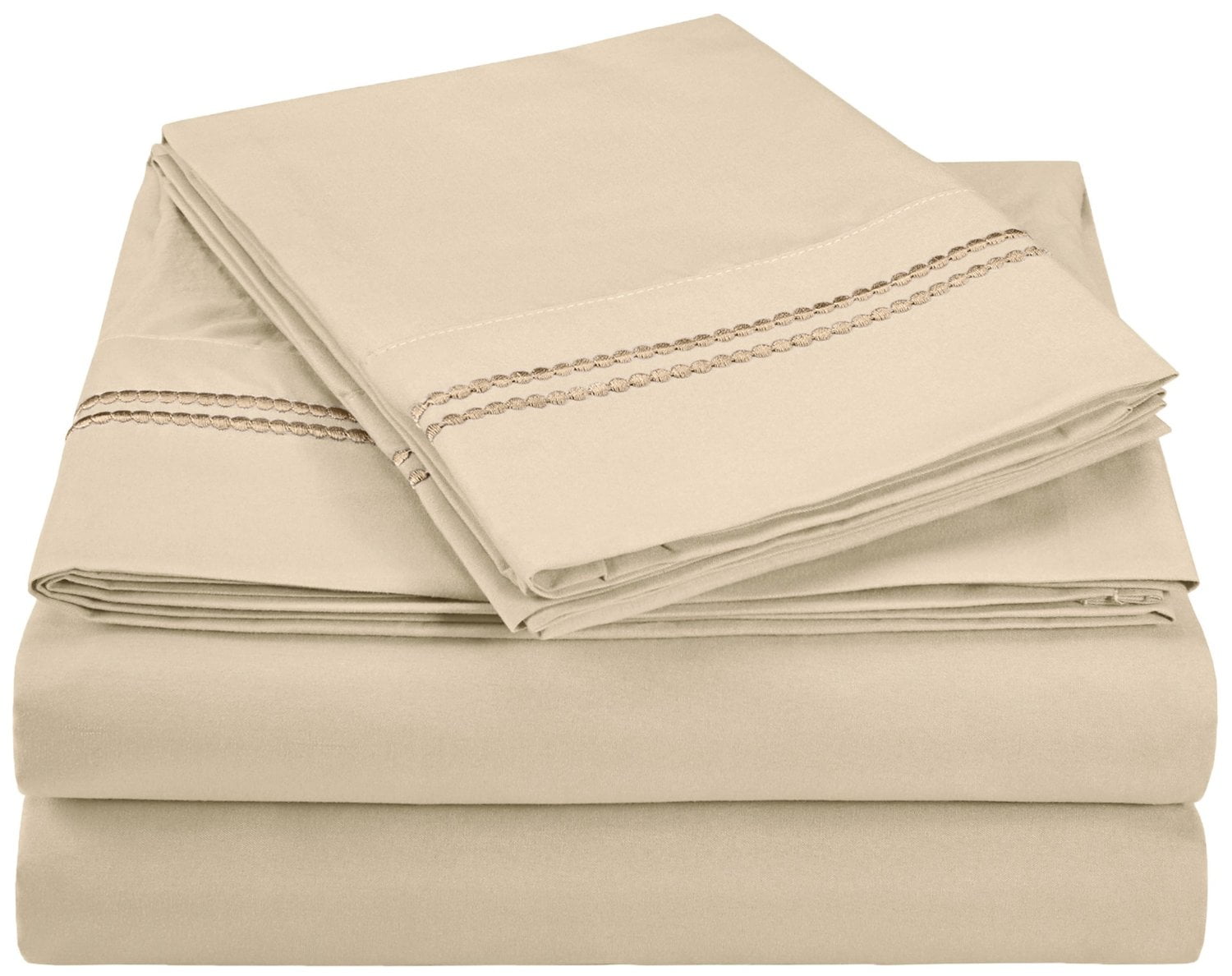 WrinkleResistant 2Line Embroidery Microfiber Sheet Set Twin XL, Tan