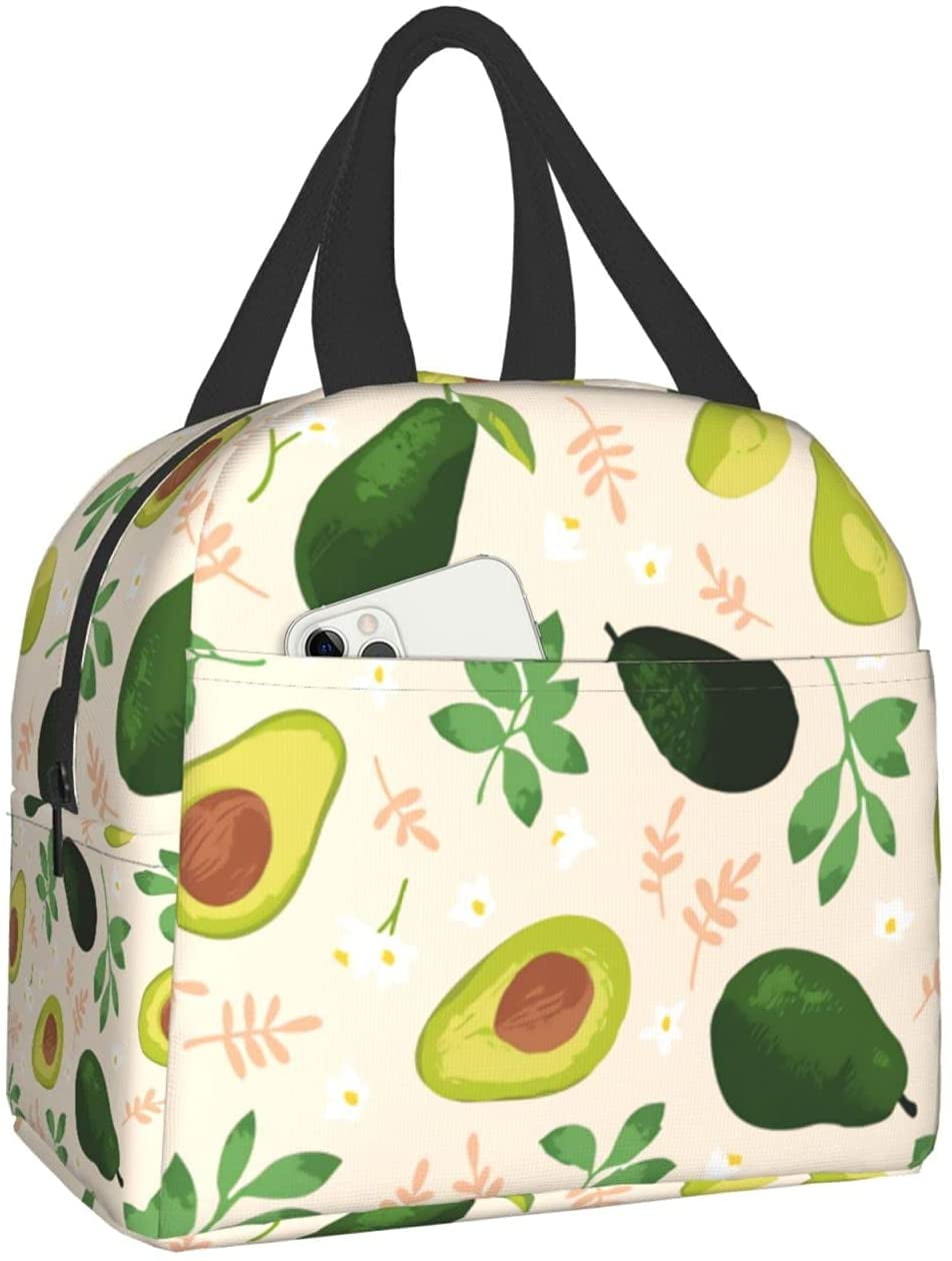 NICKSUN Avocado Pattern Lunch Bag, Insulated Portable Lunch Bag for