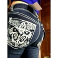 thumbnail image 5 of AAT.9 Women’s Rhinestone Tummy-Control Mid Rise Capris Cropped Blue Denim Jeans, 5 of 5