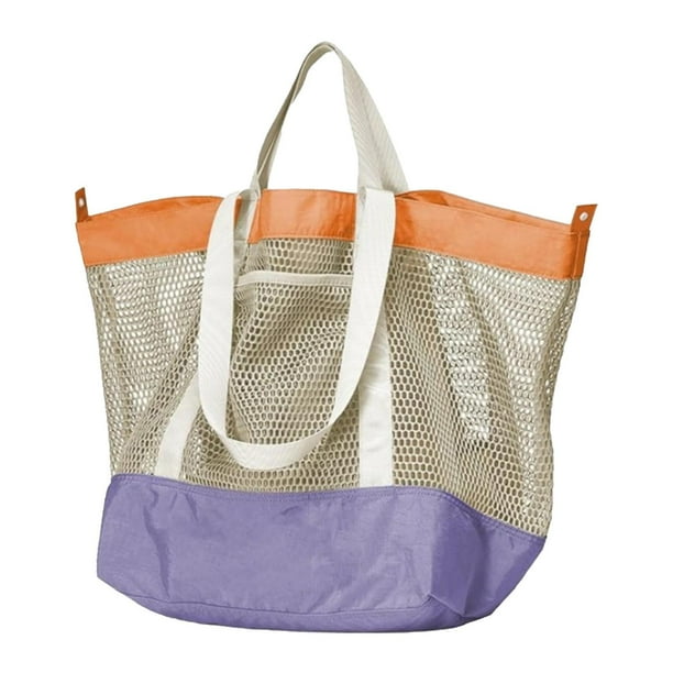 Bolsa de playa de malla, informal, portátil, para juguetes, camping, compras, gimnasio, picnic. Púrpura