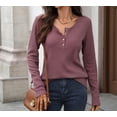 thumbnail image 5 of Women’s Long-Sleeve Henley Top Soft Knit Button Pullover Casual Loose Fit Neck Lightweight Tunic Blouse Basic Tees Fall Sweaters, 5 of 7