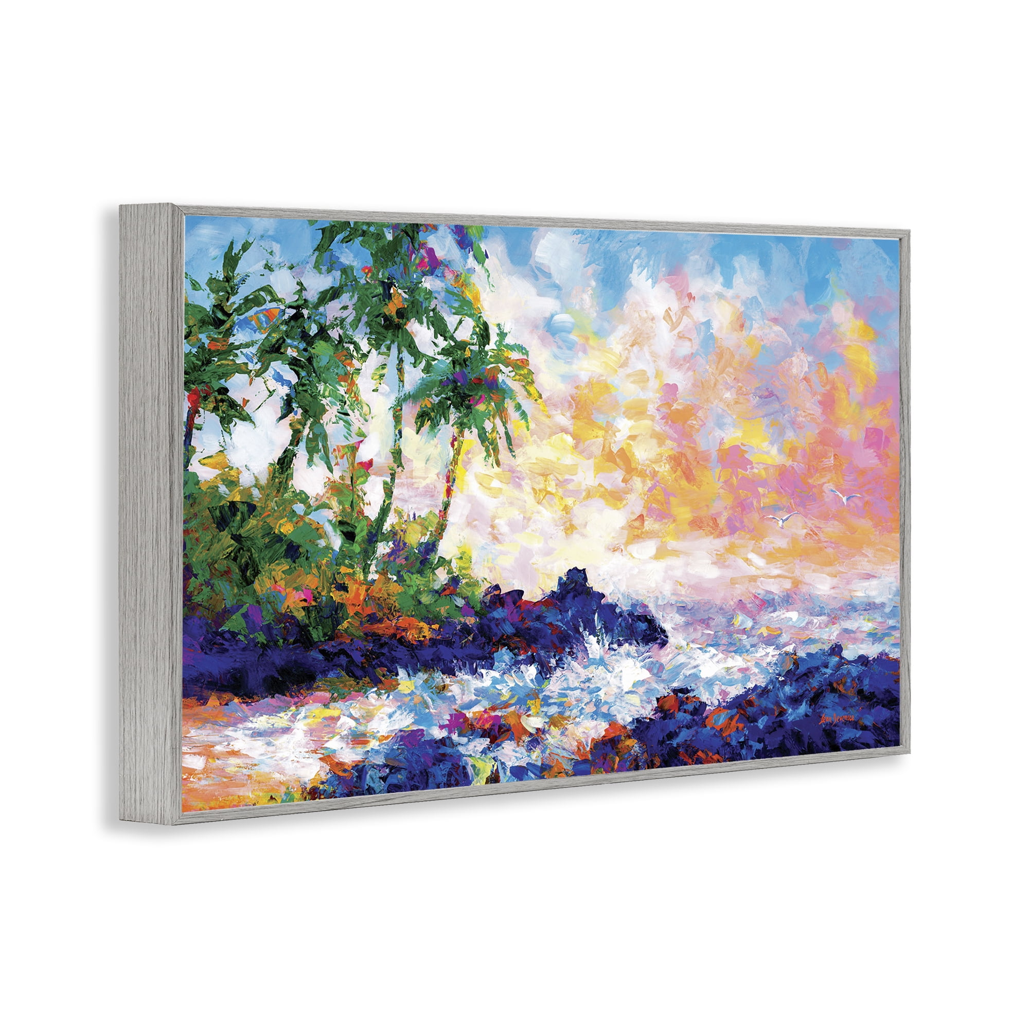 Stupell Industries Waves on Tropical Beach Landscape Painting Gray Framed Art Print Wall Art, 24 x 16