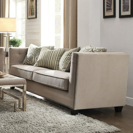 Acme Juliana Down Feather Filled Sofa With 4 Pillows Beige Fabric