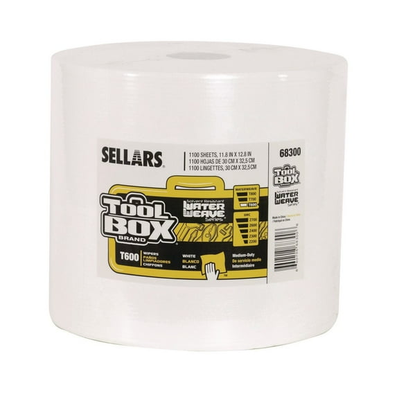 Sellars 68300 1-Ply 11.8 x 12.8 TOOLBOX WaterWeave T600 Wipers - White (1/Carton)