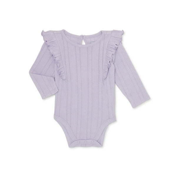 Garanimals Baby Girl Pointelle Bodysuit with Ruffle Long Sleeves, Sizes