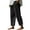 Black, variant on DeHolifer Cotton Linen Pants for Women Elastic Waisted Solid Color Lace-Up Straight Leg Casual Loose Pants Black 5XL