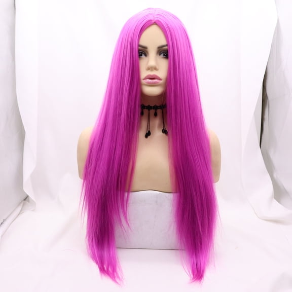 Pink Synthetic Wig Middle Part Long Wavy Wigs for Women Full Machine Made Wig 24 Inches