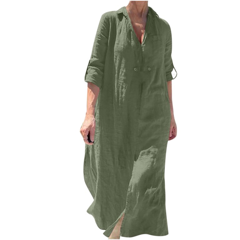 chinese dress ladies ANRABESS Womens Summer Casual Midi Dresses Short Sleeve Polo V Neck Loose  Split Wrinkle-Free Beach Vacation Tshirt Maxi Dress Almond Small at Amazon  Women's Clothing store main image 0