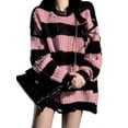 thumbnail image 3 of Lucakuins, prendas de punto sueltas de otoño para mujer, suéter de moda informal rasgado con cuello redondo y manga larga con estampado de rayas y colores en contraste Lucakuins  moda, 3 of 9