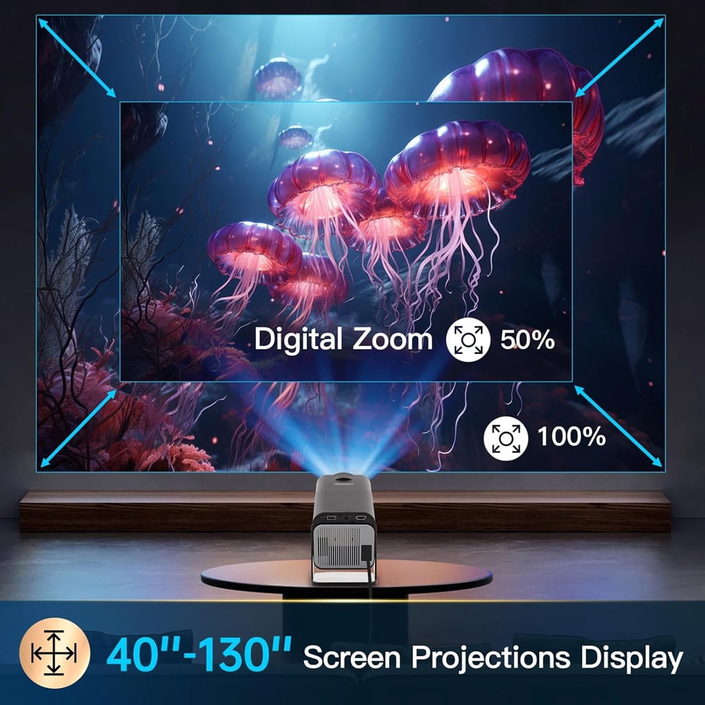 OnePi Mini Projector with WiFi 6 and Bluetooth 5.0, HD 1080P Movie Projector, Auto Keystone Android 11.0- Black