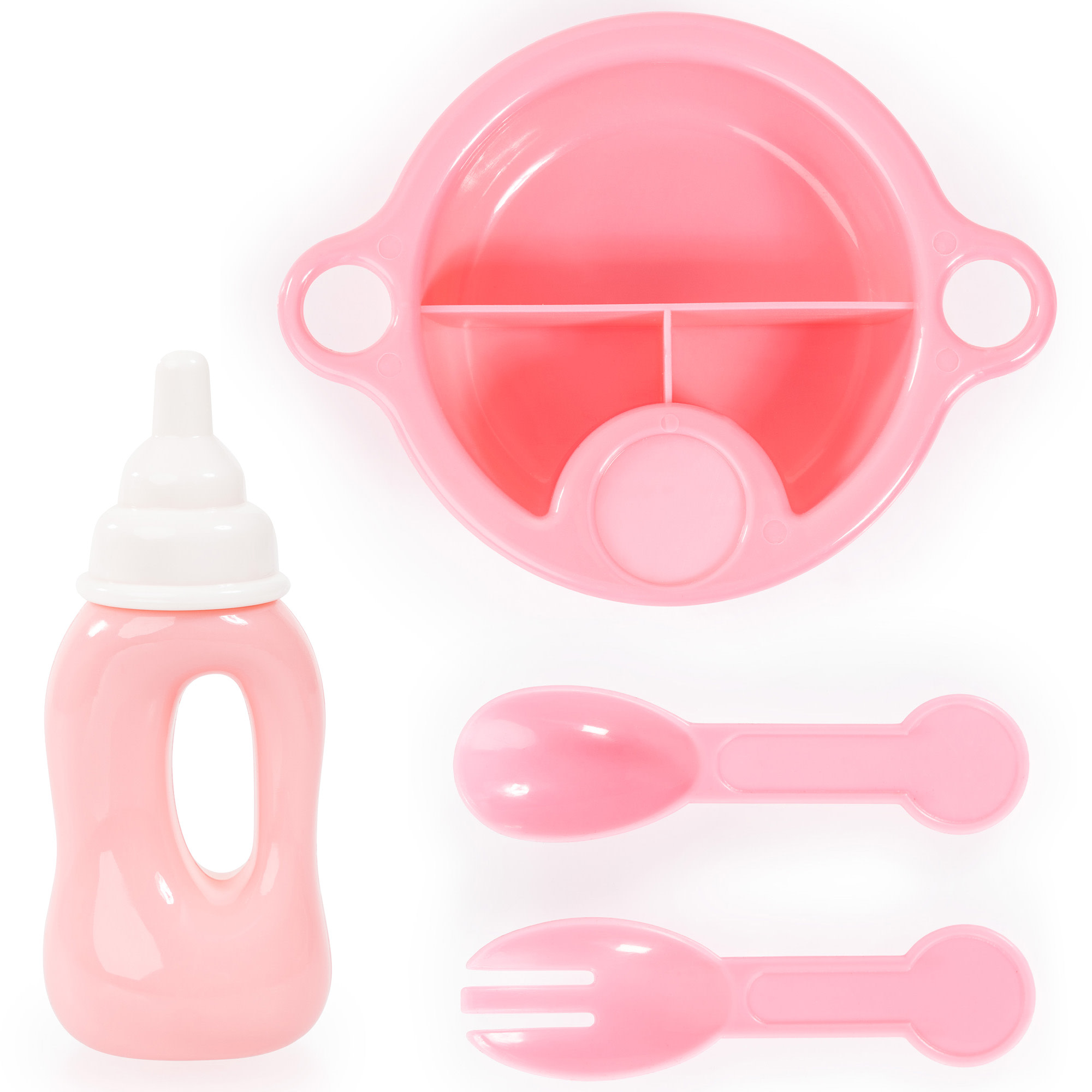 Bayer Design: Buggy & 14" Baby Doll Set - Pink & White Striped Onesie, Flower Umbrella Push Stroller, Toy Feeding Care Accessories, Kid-Toddlers 18mo+
