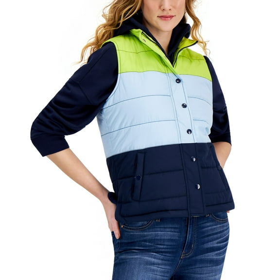 Style & Co Colorblocked Puffer Vest Blue Colorblock L