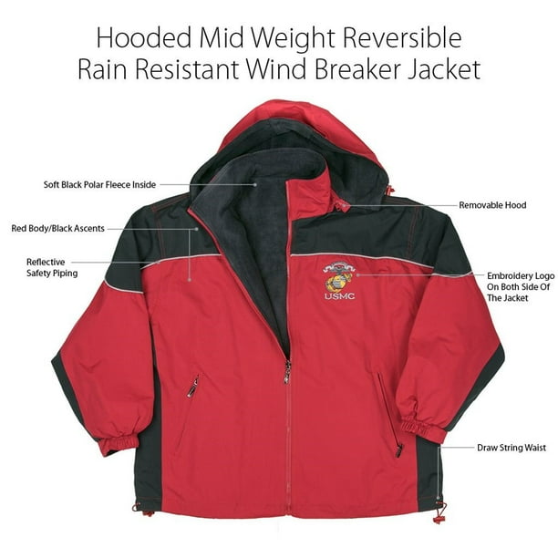 marine corps, usmc jacket hooded mid weight reversible rain resistant