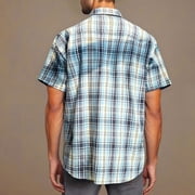 ZCFZJW Short Sleeve Shirts for Men Big and Tall Regular Fit Casual Plaid Button Down Shirt Mens Classic Fit Cotton Button Up Shirt with Pockets Light Blue XL