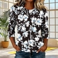 thumbnail image 2 of Idoravan 3/4 Sleeve Tops for Women Womens 3/4 Sleeve Tops Plus Size Fashion Floral Shirts for Women Fashion Women's Casual Printed Round Neck 3/4 Sleeve T-Shirt Fashionable Blouse Tops, 2 of 7