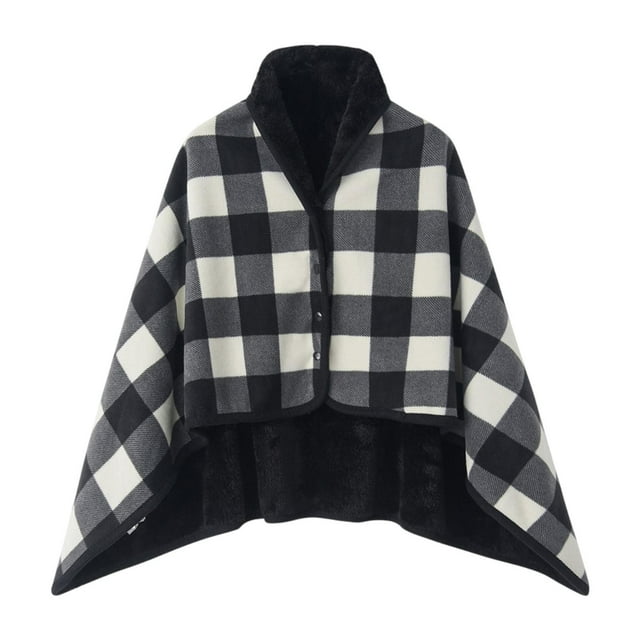 Poncho manta chal envolvente para mujer sin mangas acogedor manta ponible capa envolvente Negro 100x140cm