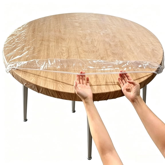 Disposable Clear Tablecloth with Elastic Edge 20 Pcs Waterproof for 48 Inch Table