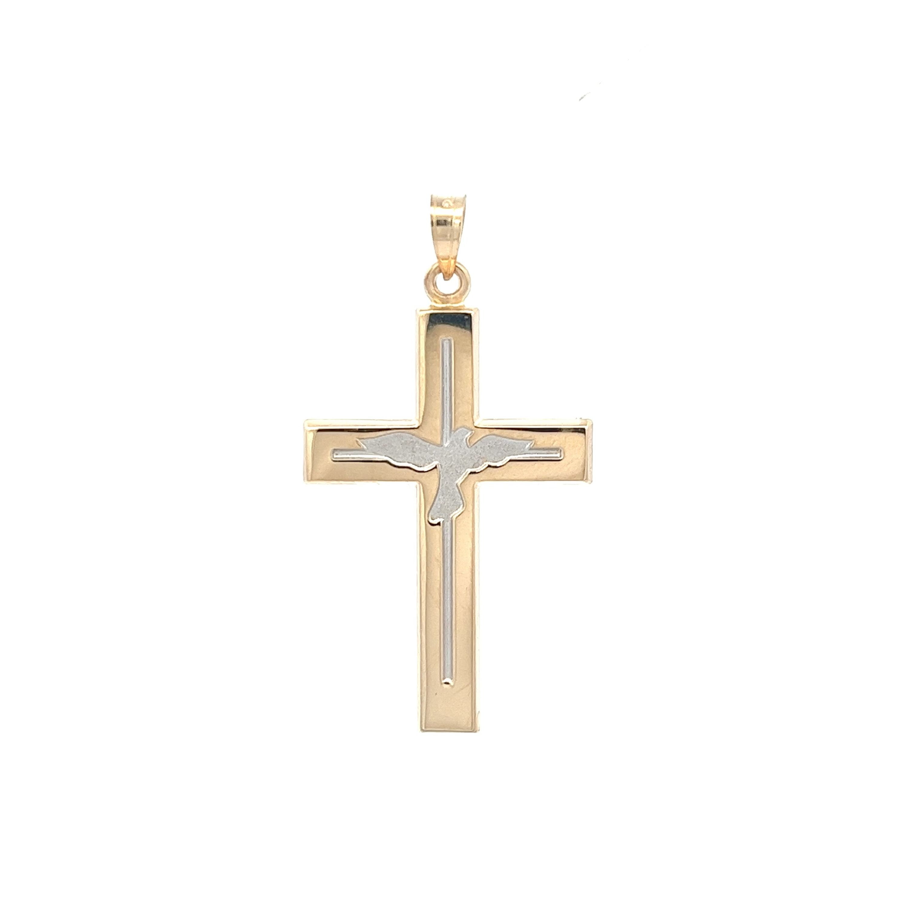 Brilliance Fine Jewelry 14 KT Gold Holy Spirit Dove Unisex Cross Pendant
