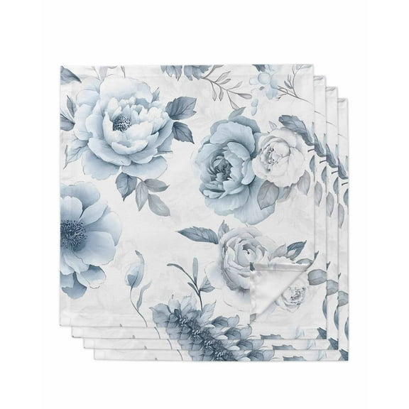 nqOlkjepod Blue White Floral Cloth Napkins Set of 4 Reusable Dinner Napkins, Farmhouse Garden Flowers Botanical Cocktail Napkin Washable Table Napkins for Wedding/Holiday Party/Baby Shower 20"x20"