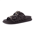 thumbnail image 2 of Cushionaire Weaver Summer Sandals for Women - Shiny Raffia Woven Slip On Womens Slides with Adjustable Buckle, 2 of 7