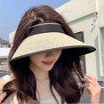 thumbnail image 2 of Wide Brim Straw Hat, Sun Hat Women Rollable Sun Visor Hat Uv Protection Beach Sun Straw Hat Foldable Summer Topless Sunhats, 2 of 5