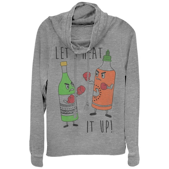 Junior's CHIN UP Heat It Up Hot Sauce  Cowl Neck Sweatshirt Gray Heather Medium