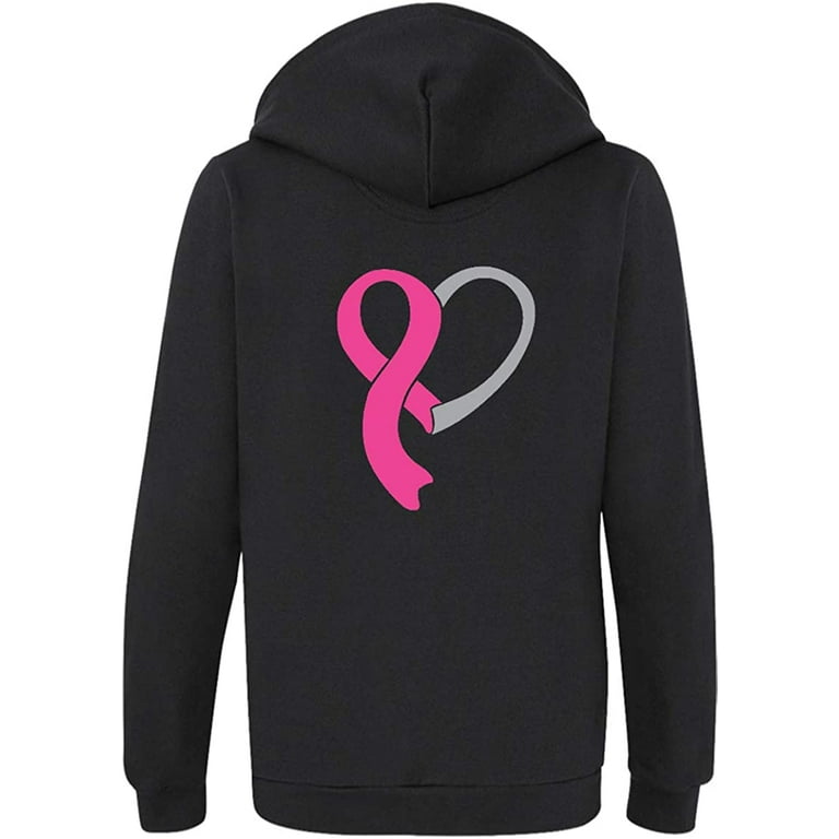 Ladies Breast Cancer Pink Ribbon Survivor Full Zip Hoodie - Black, LG