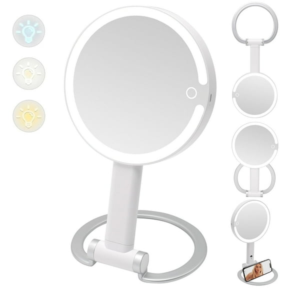COZZIVITA Smart LED Makeup Mirror with 3 Light Dimmbar 10× Portable Handheld Lighted Mirror Charging Fill Light Desktop Home Dressing Beauty