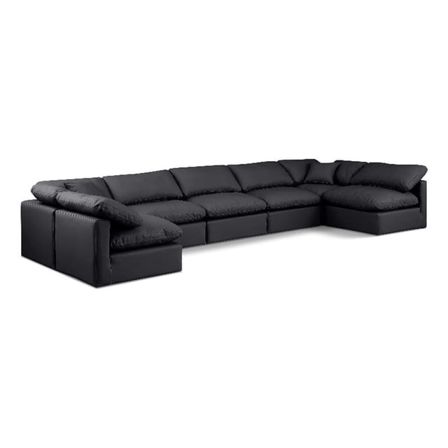 Meridian Furniture Indulge 175" Black Vegan Leather U-Shaped Modular Sectional