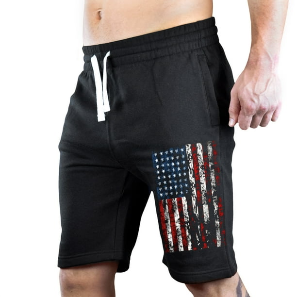 Interstate Apparel Men S Grunge Us American Flag Black Fleece Jogger Sweatpant Gym Shorts Small Black Walmart Com Walmart Com