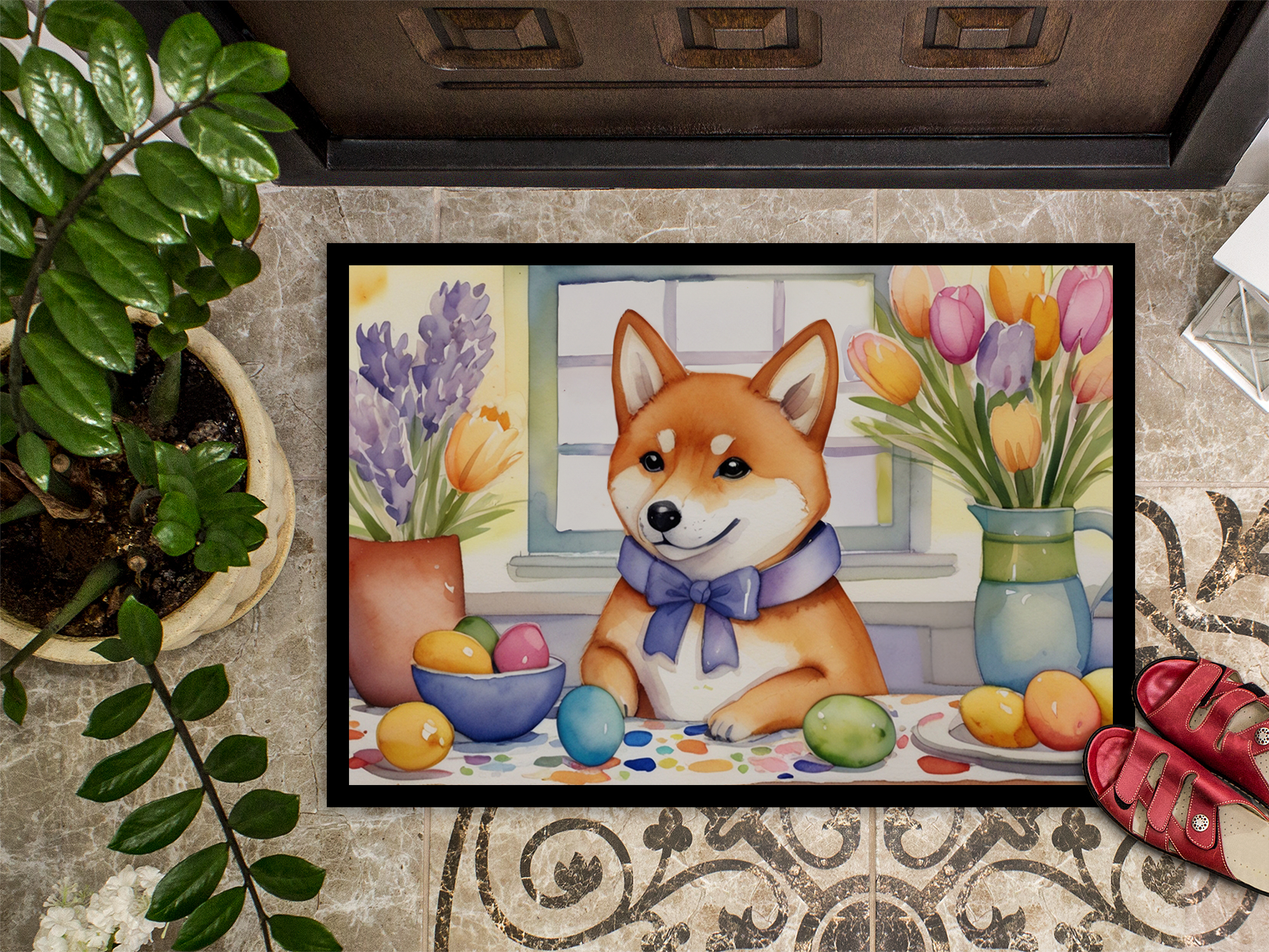 Decorating Easter Shiba Inu Doormat 27 in x 18 in