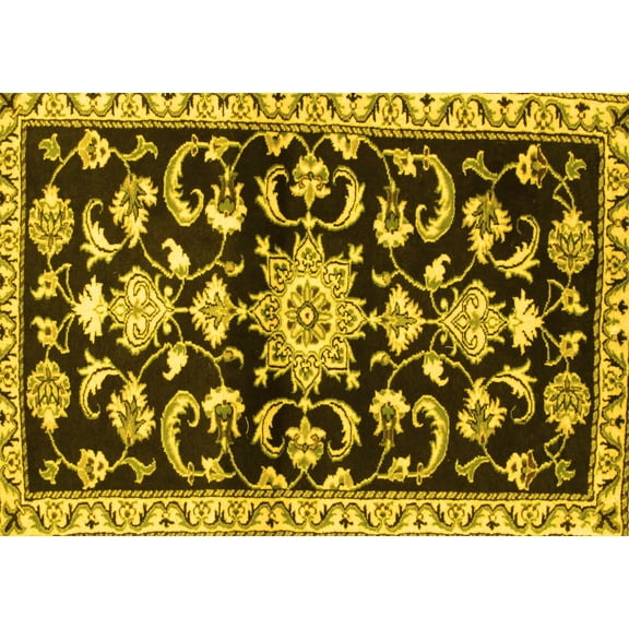Ahgly Company Machine Washable Indoor Rectangle Persian Yellow Traditional Area Rugs, 5' x 7'