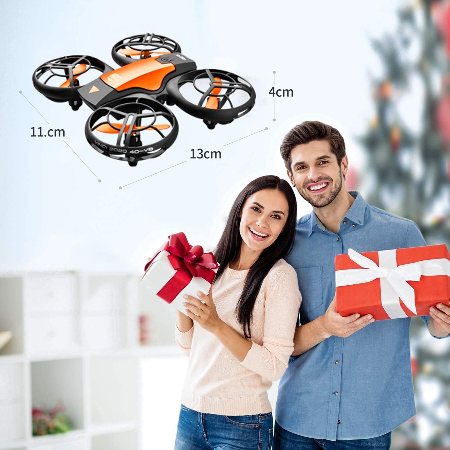 4DRC V8c Drone with 720P HD Camera for Adults and Children FPV Real-Time Video, 2 Modular Batteries and Storage Bag, Orange