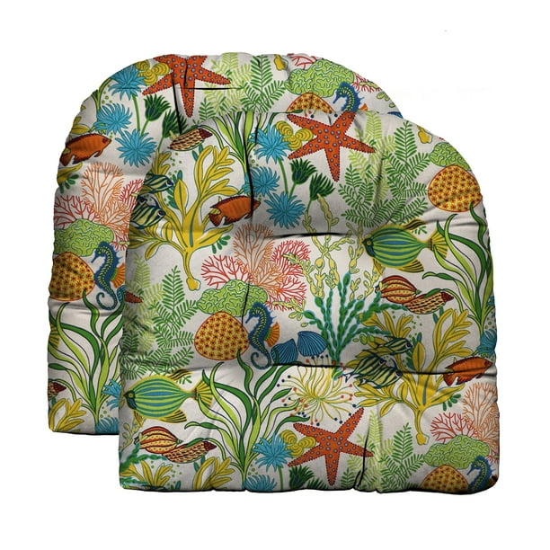 RSH Décor Indoor Outdoor Multi Color Set of 2 UShape Wicker Tufted