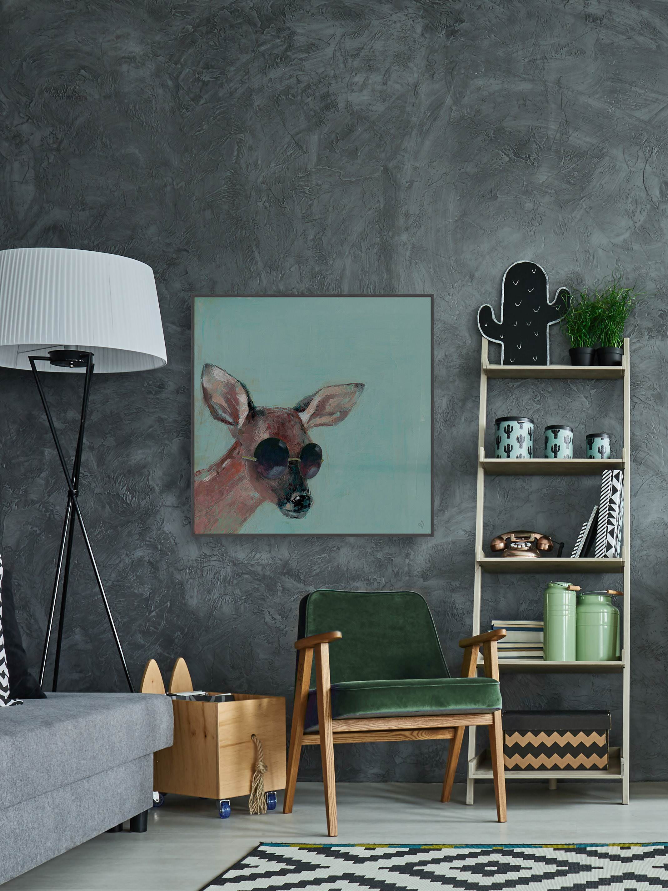 Trendy Deer Floater Framed Painting Print on Canvas