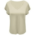 thumbnail image 4 of MIXUE Womens Summer Tops Solid Color V Neck Short Sleeve Fashion Casual Shirts For Women Tshirts Holiday Wear,Beige,L, 4 of 4